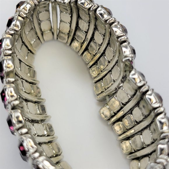 Purple Sparkle Rhinestones Stretch Wide Bracelet - Picture 5 of 8